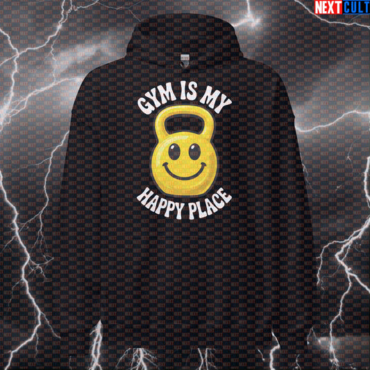 Gym Is My Happy Place Funny Gym Hoodie Happy Kettlebell Emoji for Lifters Hoodies Bodybuilding Fitness Gym Kettlebell Pump Cover Workout Next Cult Brand