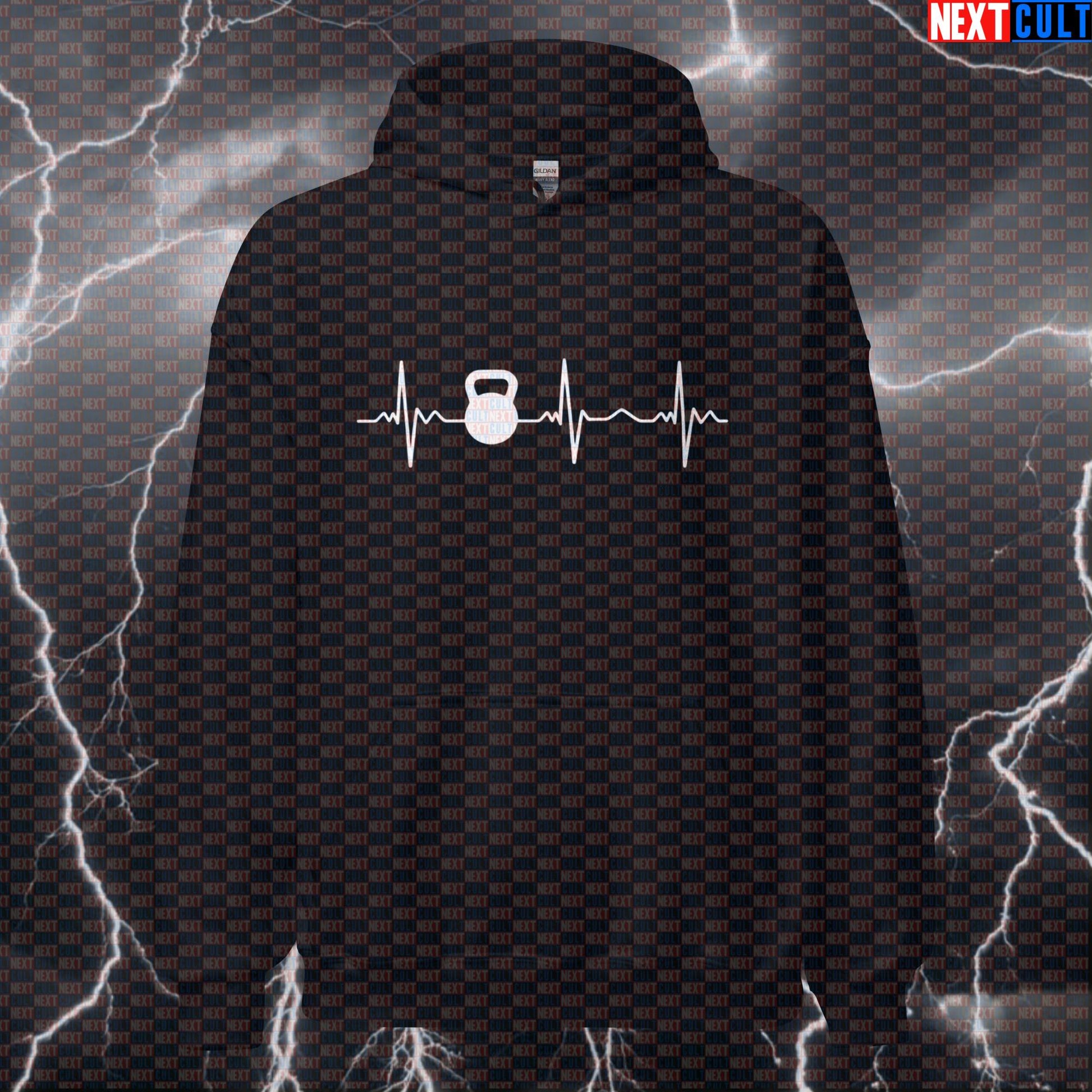Kettlebell Heartbeat Funny Gym Hoodie Hooded Sweatshirt Pullover Pump Cover for Lifters Workout Fans Hoodies Bodybuilding Fitness Gym Kettlebell Pump Cover Workout Next Cult Brand