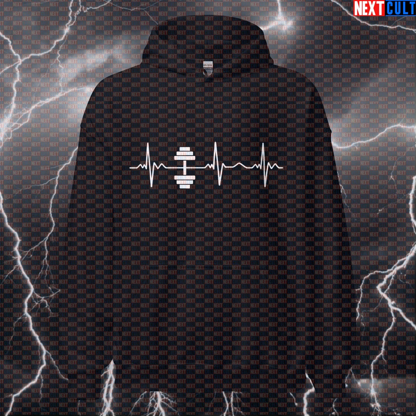 Dumbbell Heartbeat Funny Gym Hoodie Hooded Sweatshirt Pullover Pump Cover for Lifters Fitness Fans Hoodies Next Cult Brand