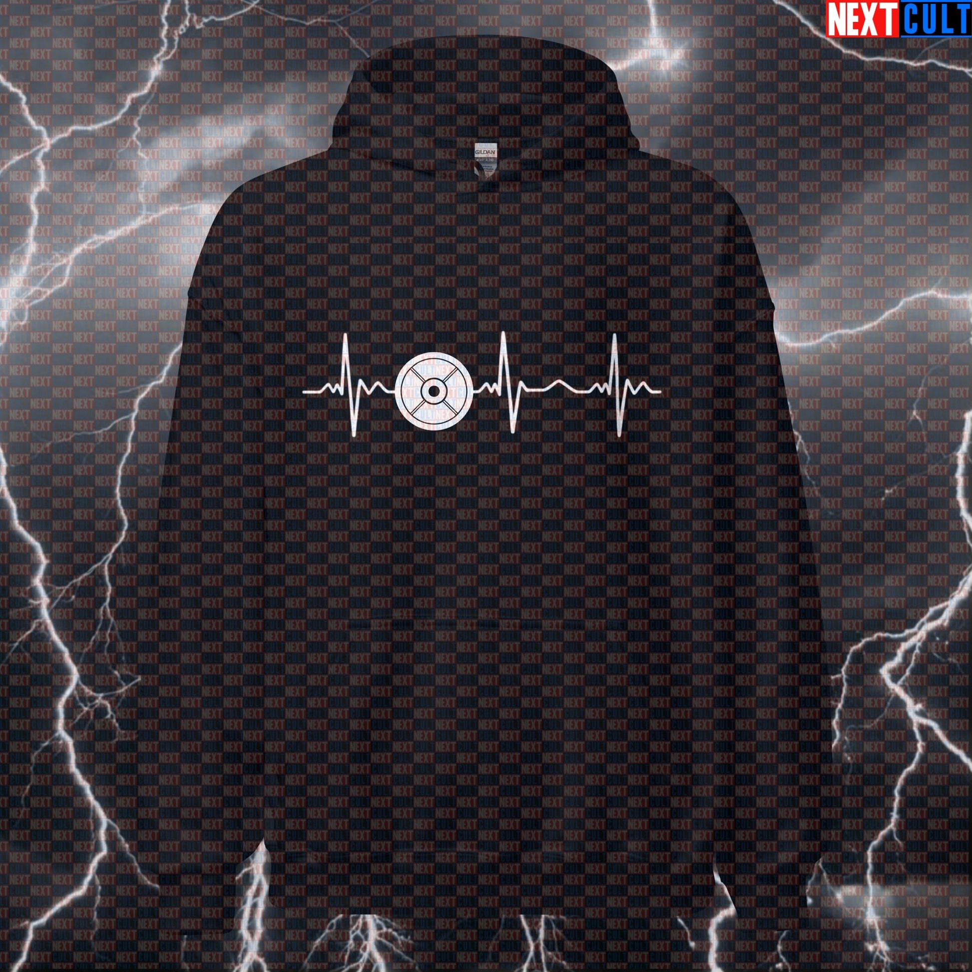 Weight Plate Heartbeat Funny Gym Hoodie Hooded Sweatshirt Pullover Pump Cover for Lifters Hoodies Bodybuilding Fitness Gym Powerlifting Pump Cover Workout Next Cult Brand