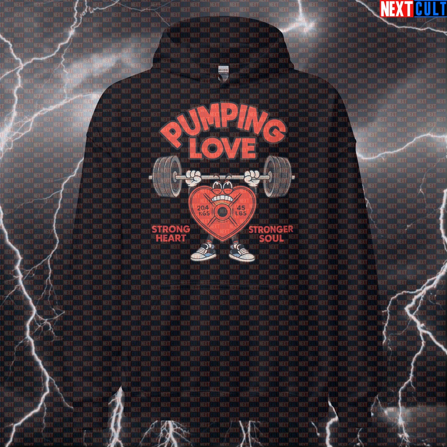 Pumping Love Strong Heart Stronger Soul Valentine’s Day Gym Hoodie for Bodybuilders and Powerlifters Hoodies Bodybuilding Fitness Gym Powerlifting Pump Cover Valentine's Day Workout Next Cult Brand