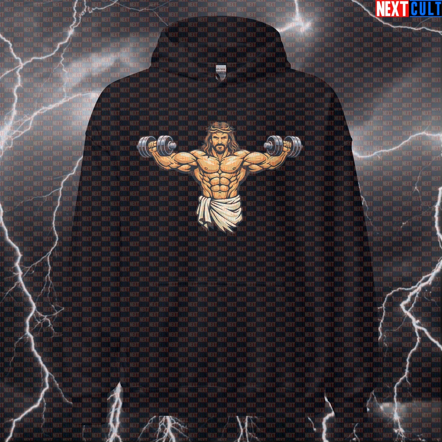 Jesus Christ Dumbbell Cross Lateral Raises Funny Gym Hoodie for Easter Workout Motivation Bodybuilding Easter Fitness Gym Jesus Pump Cover Workout Next Cult Brand