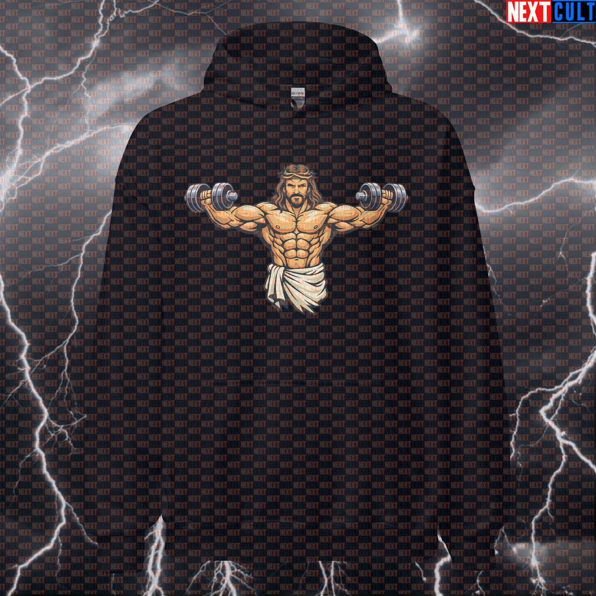 Jesus Christ Dumbbell Cross Lateral Raises Funny Gym Hoodie for Easter Workout Motivation Bodybuilding Easter Fitness Gym Jesus Pump Cover Workout Next Cult Brand