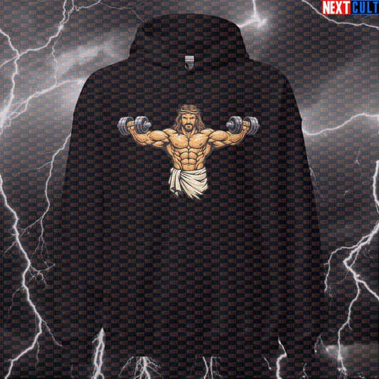 Jesus Christ Dumbbell Cross Lateral Raises Funny Gym Hoodie for Easter Workout Motivation Bodybuilding Easter Fitness Gym Jesus Pump Cover Workout Next Cult Brand