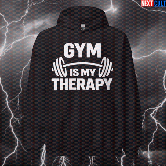 Gym Is My Therapy Funny Gym Hoodie Hooded Sweatshirt Pullover Pump Cover for Lifters Workout Fans Bodybuilding Fitness Gym Powerlifting Pump Cover Workout Next Cult Brand