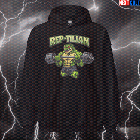Rep-Tilian Funny Gym Hoodie Reptile Reptilian Meme Gym Hoodie Bodybuilding Powerlifting Workout Pullover Hoodies Bodybuilding Fitness Gym Powerlifting Pump Cover Workout Next Cult Brand