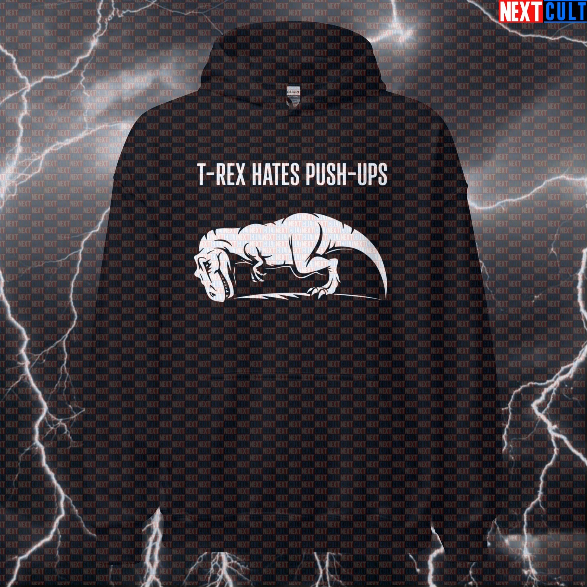 T-Rex Hates Push Ups Funny Gym Hoodie Pump Cover Hooded Sweatshirt for Calisthenics Workout Fans Bodybuilding Calisthenics Fitness Gym Pump Cover Workout Next Cult Brand