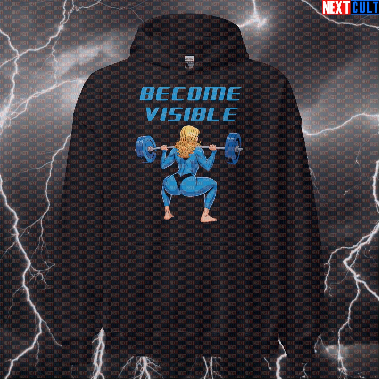 Become Visible Funny Gym Hoodie Hooded Sweatshirt Pullover Pump Cover for Lifters Fantastic 4 Fans Bodybuilding Fantastic 4 Films Fitness Gym Leg Day Powerlifting Pump Cover Superheroes Workout Next Cult Brand