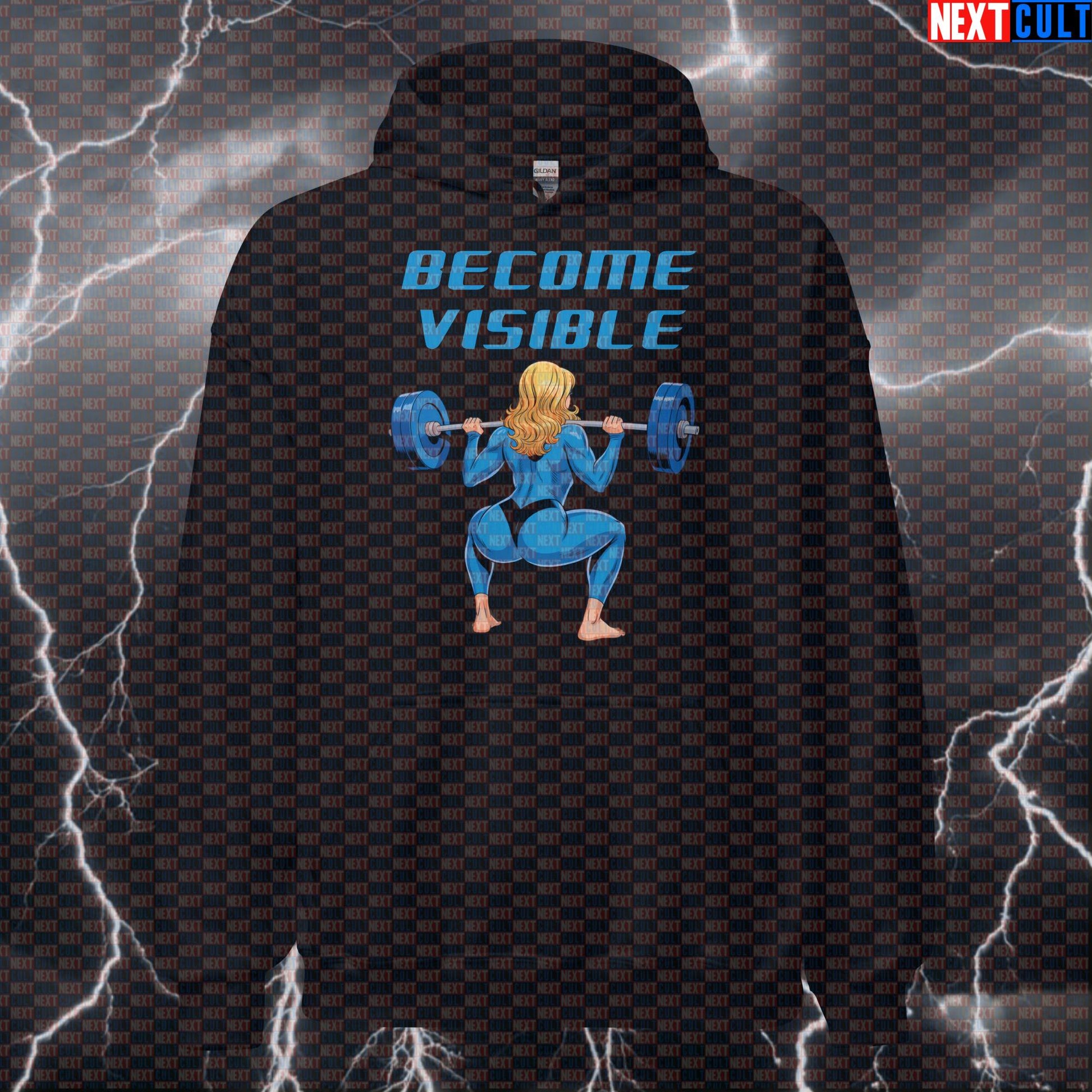 Become Visible Funny Gym Hoodie Hooded Sweatshirt Pullover Pump Cover for Lifters Fantastic 4 Fans Bodybuilding Fantastic 4 Films Fitness Gym Leg Day Powerlifting Pump Cover Superheroes Workout Next Cult Brand