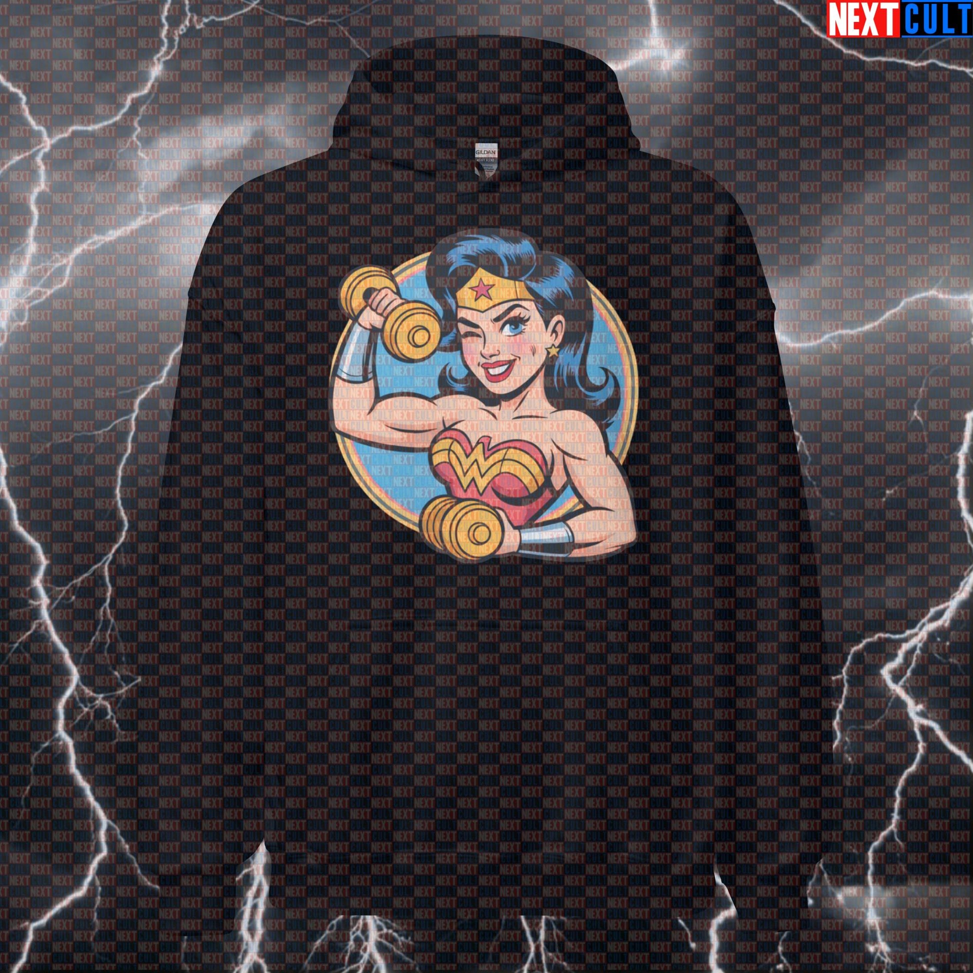 Funny Wonder Woman Gym Hoodie Hooded Sweatshirt Pullover Pump Cover for Superhero Workout Fans Hoodies Next Cult Brand