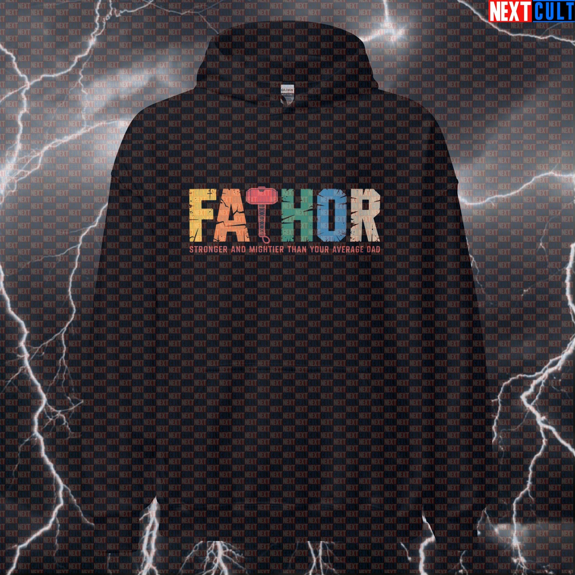 Fathor Funny Gym Hoodie Stronger Than Your Average Dad Hooded Sweatshirt Pump Cover Pullover for Lifters Avengers Father's Day Films Fitness Gym Pump Cover Superheroes Thor Workout Next Cult Brand