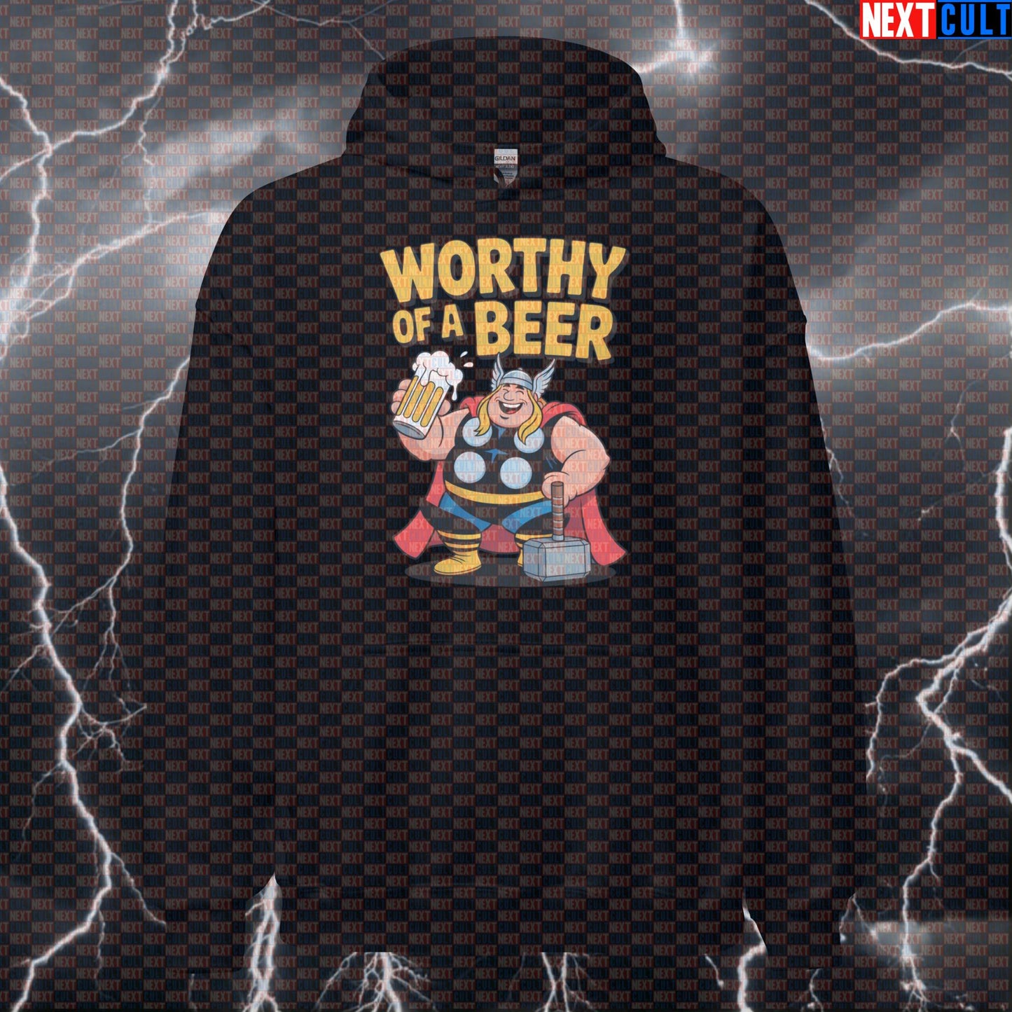 Worthy of a Beer Funny Gym Hoodie Thor Workout Hooded Sweatshirt Pump Cover for Lifters Beer Lovers Hoodies Next Cult Brand