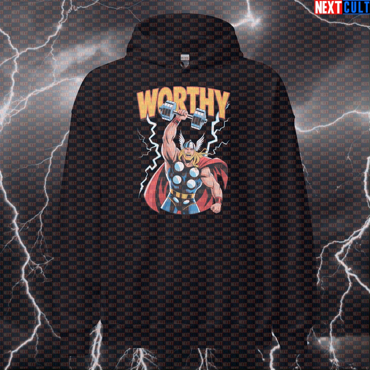 Worthy Gym Hero Thor Funny Gym Hoodie Hooded Sweatshirt Pullover Pump Cover for Lifters Workout Gymbro Comic Fans Hoodies Next Cult Brand
