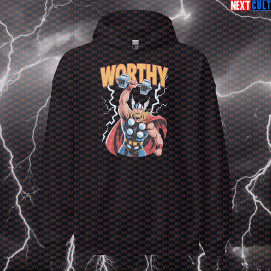 Worthy Gym Hero Thor Funny Gym Hoodie Hooded Sweatshirt Pullover Pump Cover for Lifters Workout Gymbro Comic Fans Hoodies Next Cult Brand