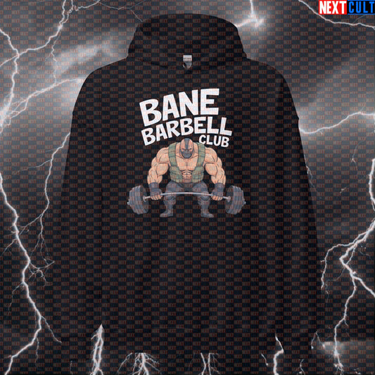 Bane Barbell Club Funny Gym Hoodie Hooded Sweatshirt Pullover Pump Cover for Lifters Gymbros Barbell Fans Bane Bodybuilding Films Fitness Gym Leg Day Powerlifting Pump Cover Superheroes Workout Next Cult Brand