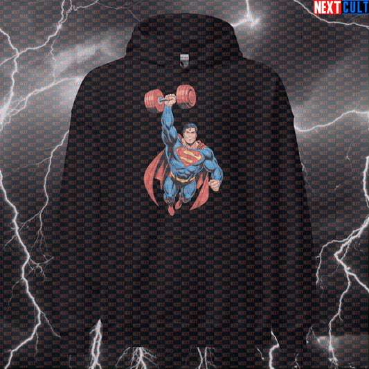 Superhero Man of Gym Funny Gym Hoodie Hooded Sweatshirt Pullover Pump Cover for Lifters Gymbros Strength Fans Hoodies Bodybuilding Films Fitness Gym Justice League Pump Cover Superheroes Superman Workout Next Cult Brand