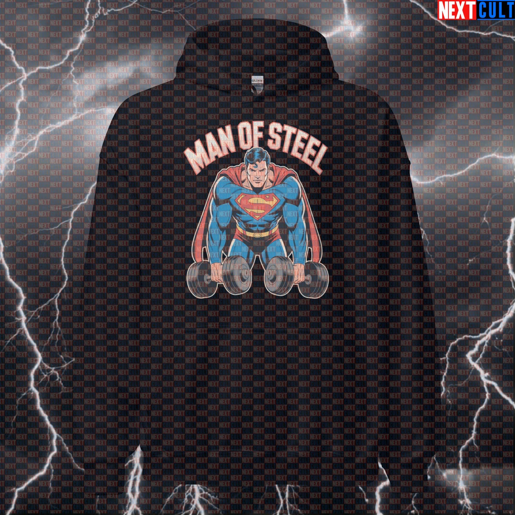 Man of Steel Funny Gym Hoodie Hooded Sweatshirt Pullover Pump Cover for Lifters Superman Workout Fans Hoodies Bodybuilding Films Fitness Gym Justice League Pump Cover Superheroes Superman Workout Next Cult Brand