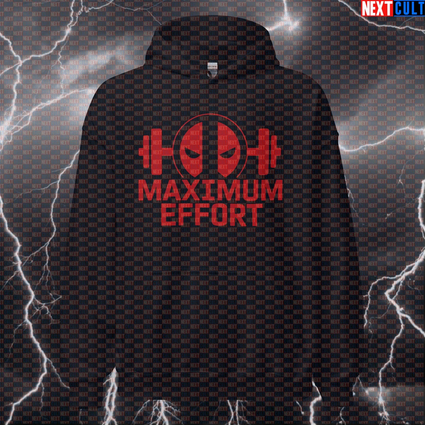 Maximum Effort Deadpool Funny Gym Hoodie Hooded Sweatshirt Pullover Pump Cover for Workout Fitness Fans Bodybuilding Deadpool Films Fitness Gym Powerlifting Pump Cover Superheroes Workout Next Cult Brand