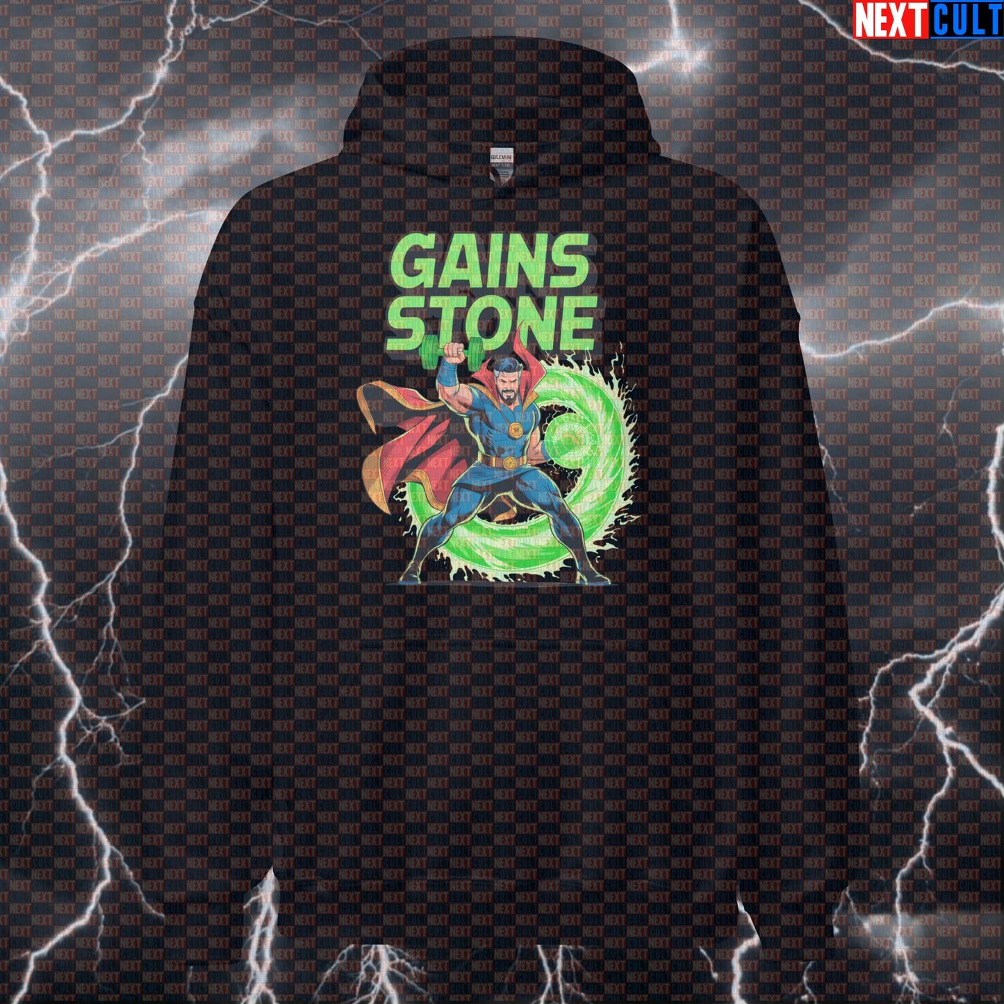 Gains Stone Funny Gym Hoodie Hooded Sweatshirt Pullover Pump Cover for Lifters Doctor Strange Gymbros Fans Hoodies Next Cult Brand