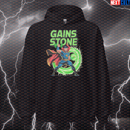 Gains Stone Funny Gym Hoodie Hooded Sweatshirt Pullover Pump Cover for Lifters Doctor Strange Gymbros Fans Hoodies Next Cult Brand
