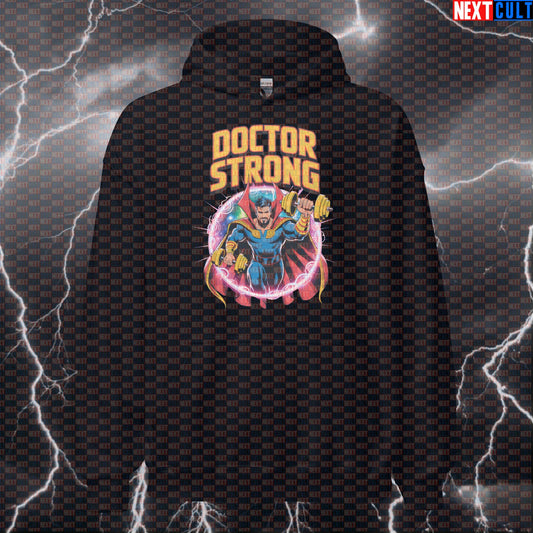 Doctor Strong Funny Gym Hoodie Hooded Sweatshirt Pullover Pump Cover for Lifters Superhero Workout Fans Bodybuilding Doctor Strange Films Fitness Gym Powerlifting Pump Cover Superheroes Workout Next Cult Brand