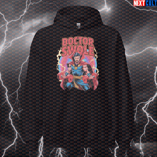 Doctor Swole Funny Gym Hoodie Hooded Sweatshirt Pullover Pump Cover for Lifters Superhero Workout Fans Hoodies Next Cult Brand