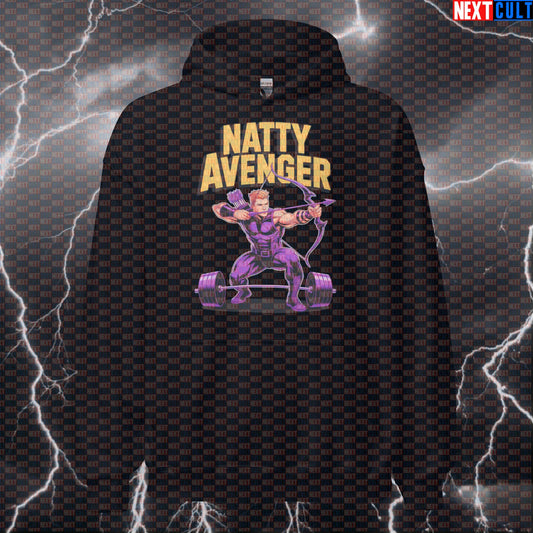 Natty Avenger Funny Gym Hoodie Hooded Sweatshirt Pullover Pump Cover for Lifters Natty Gymbros Hawkeye Fans Avengers Bodybuilding Films Fitness Gym Hawkeye Natty Pump Cover Superheroes Workout Next Cult Brand