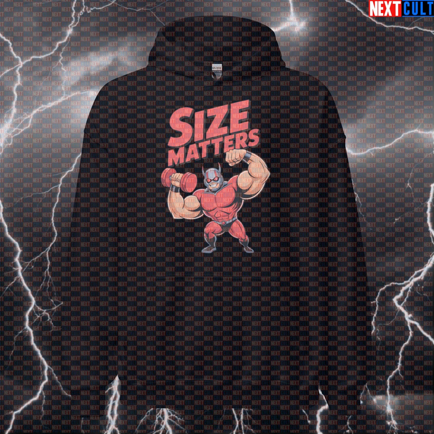 Size Matters Ant Man Funny Gym Hoodie Hooded Sweatshirt Pullover Pump Cover for Lifters Marvel Gymbros Hoodies Next Cult Brand