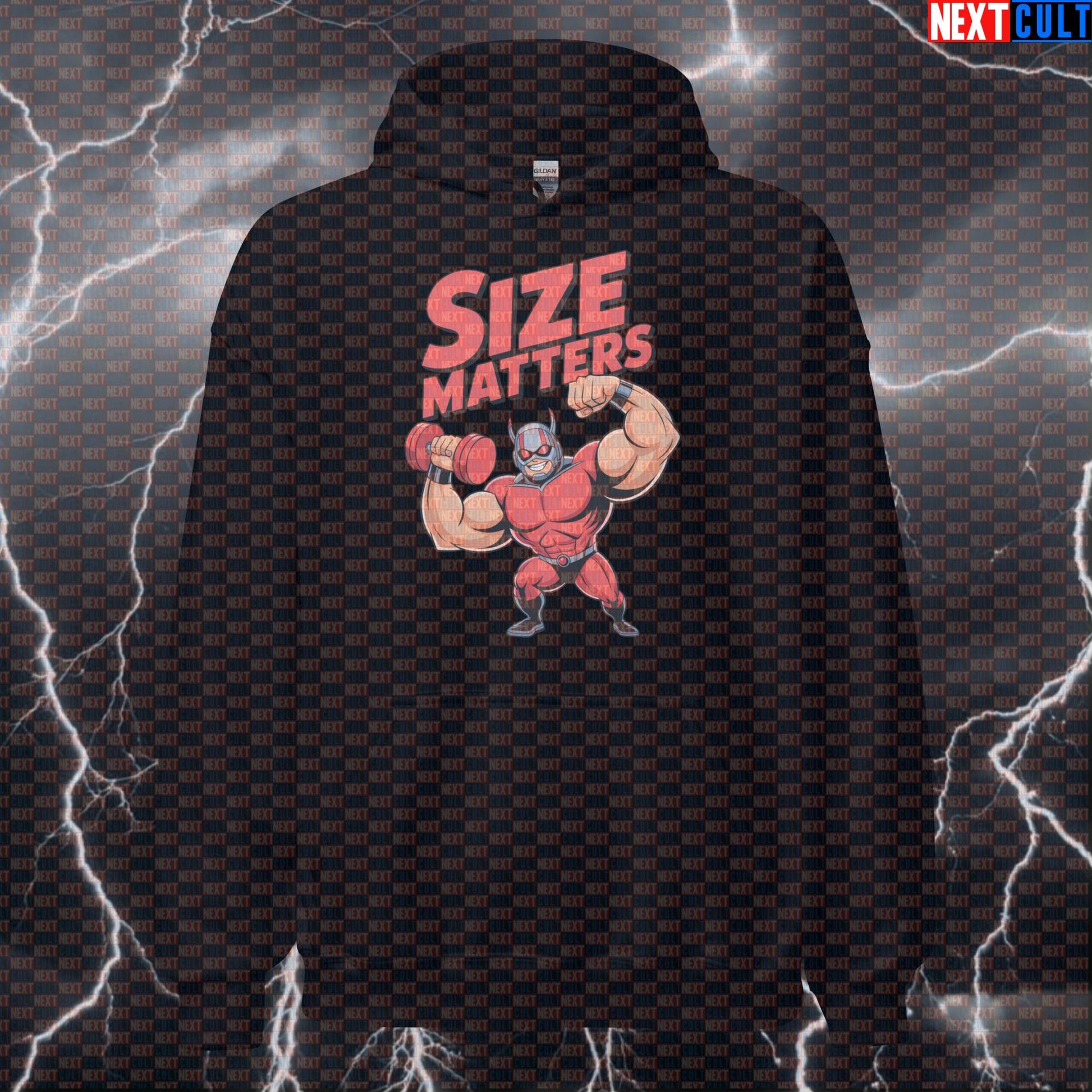 Size Matters Ant Man Funny Gym Hoodie Hooded Sweatshirt Pullover Pump Cover for Lifters Marvel Gymbros Hoodies Next Cult Brand