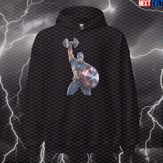 Captain America Funny Gym Hoodie Hooded Sweatshirt Pullover Pump Cover for Lifters Superhero Workout Fans Hoodies Next Cult Brand