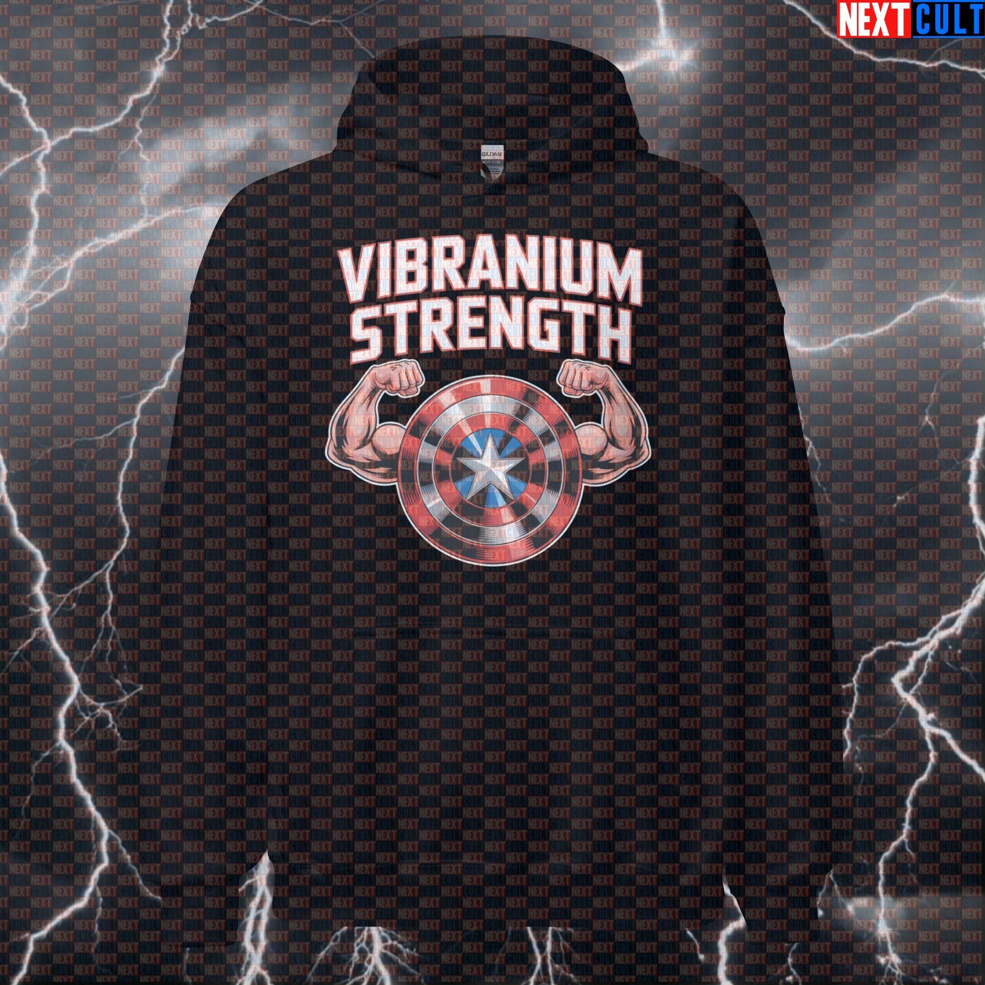 Vibranium Strength Funny Gym Hoodie Hooded Sweatshirt Pullover Pump Cover for Lifters Captain America Fans Hoodies Next Cult Brand
