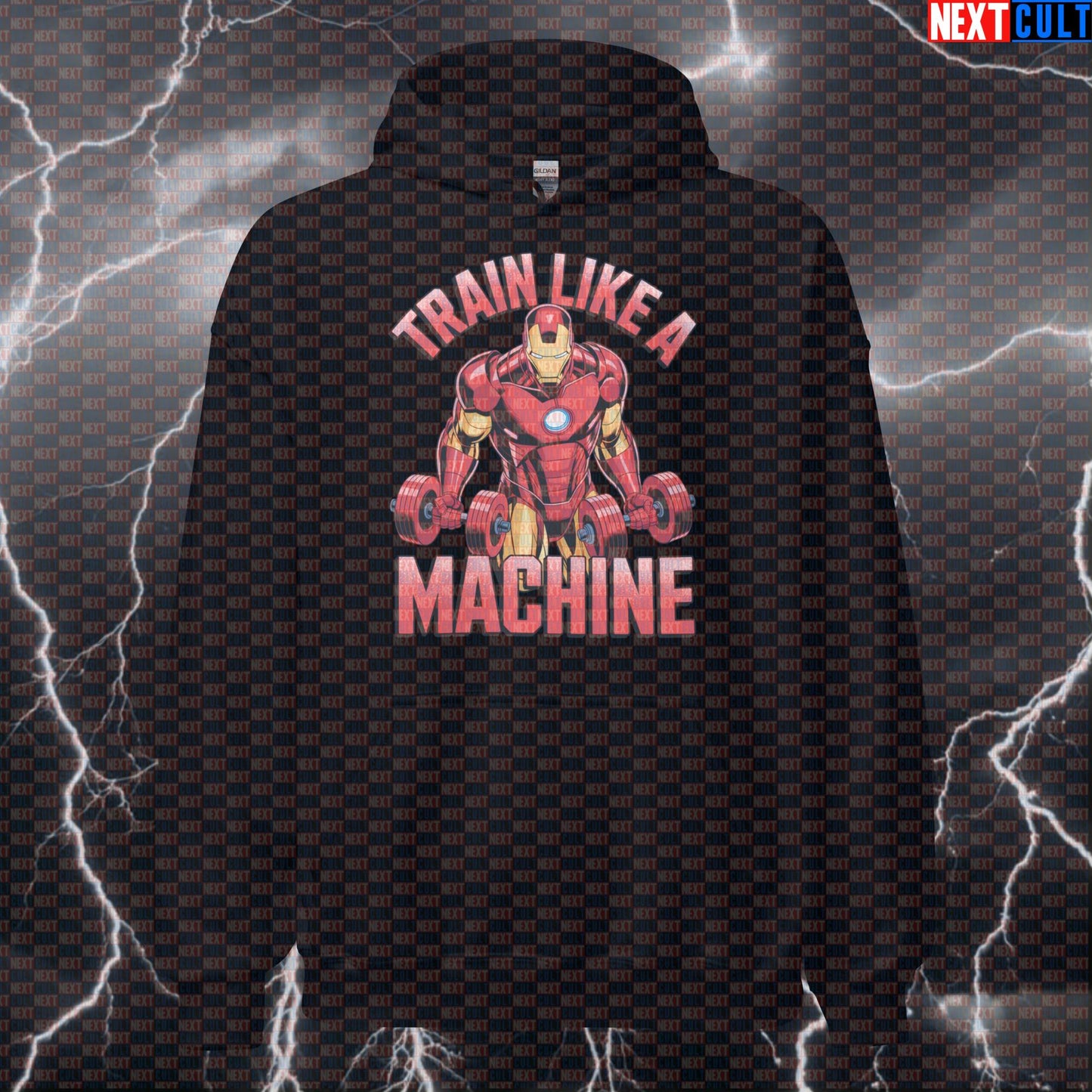 Train Like a Machine Funny Gym Hoodie Hooded Sweatshirt Pullover Pump Cover for Lifters Iron Man Fans Hoodies Next Cult Brand