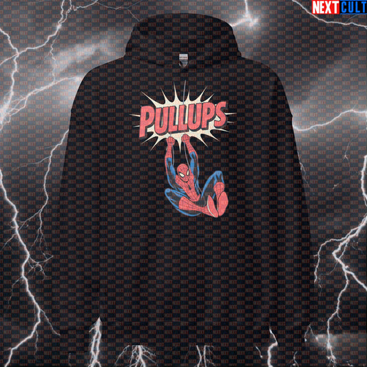 Funny Gym Spider Hero Pullups Hoodie Hooded Sweatshirt Pullover Pump Cover for Lifters Gymbros Workout Fans Avengers Bodybuilding Calisthenics Films Fitness Gym Pump Cover Spiderman Superheroes Workout Next Cult Brand