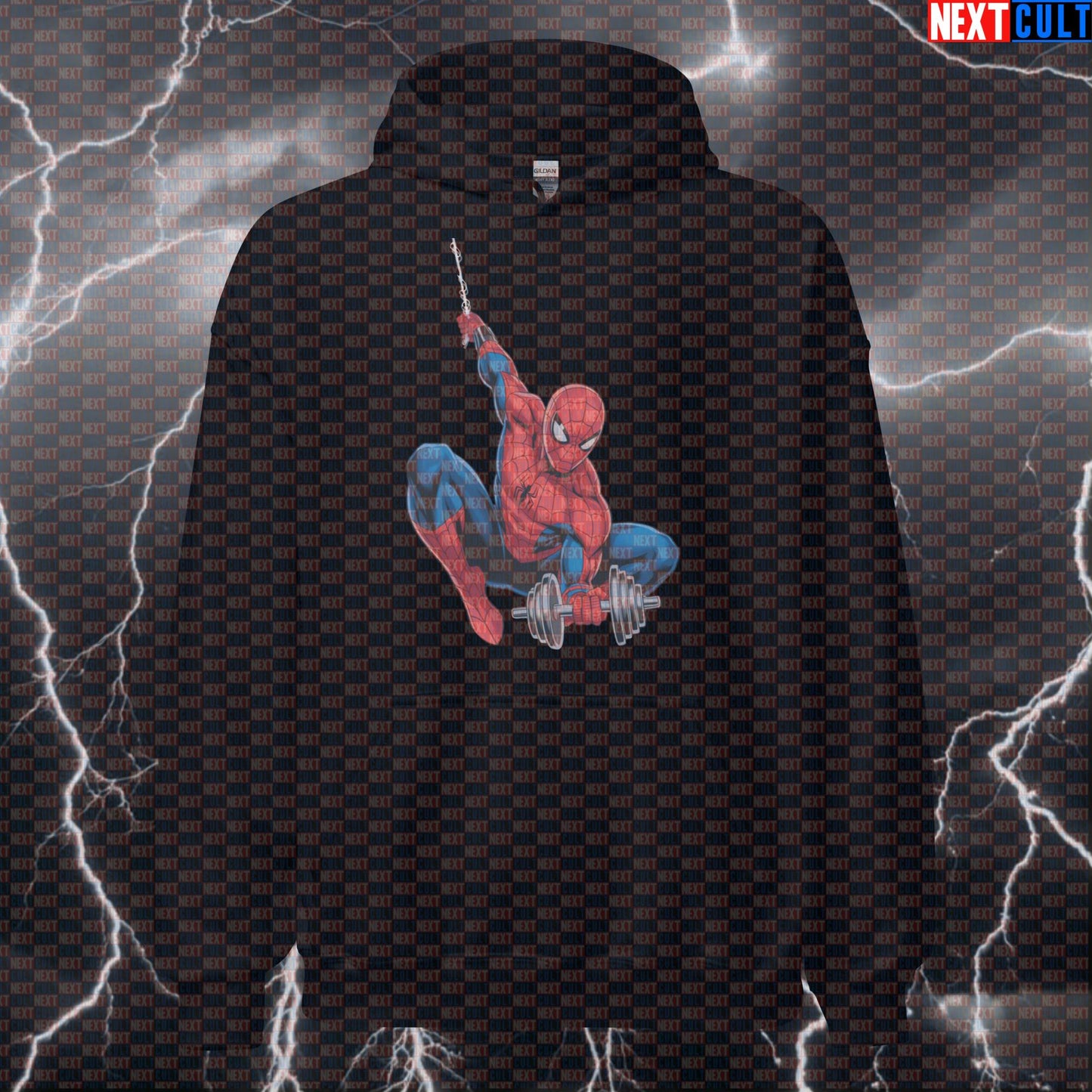 Spider-Man Funny Gym Hoodie Lifting Dumbbells Workout Hoodie Bodybuilding Powerlifting Fitness Meme Hoodies Next Cult Brand