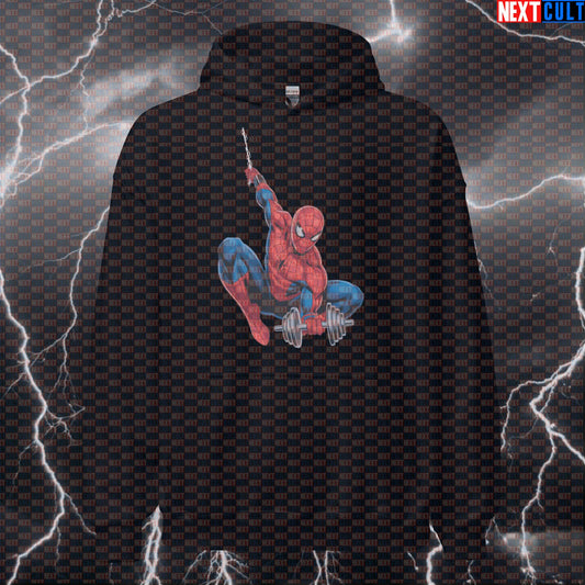 Spider-Man Funny Gym Hoodie Lifting Dumbbells Workout Hoodie Bodybuilding Powerlifting Fitness Meme Hoodies Next Cult Brand