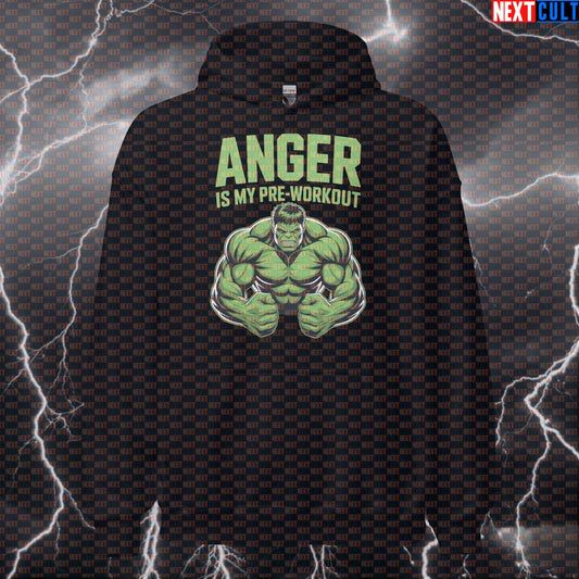 Anger Is My Preworkout Funny Gym Hoodie Hooded Sweatshirt Pullover Pump Cover for Lifters Hulk Workout Fans Hoodies Avengers Bodybuilding Films Fitness Gym Hulk Pump Cover Superheroes Workout Next Cult Brand