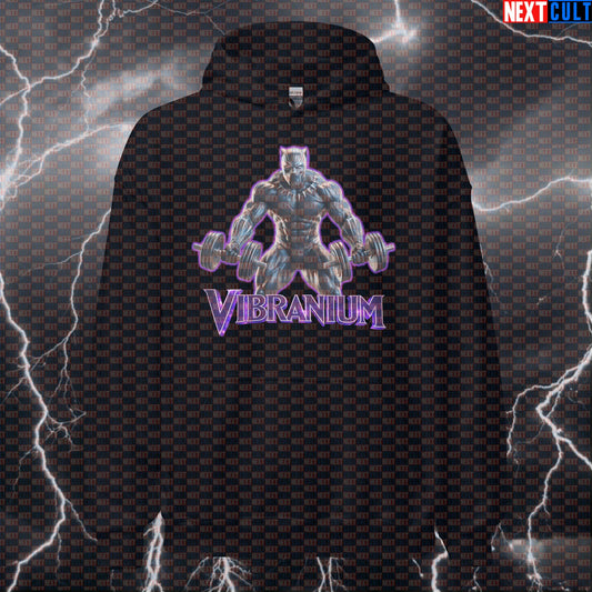 Vibranium Black Panther Funny Gym Hoodie Workout Hoodie Bodybuilding Powerlifting Fitness Meme Hoodies Avengers Black Panther Bodybuilding Films Fitness Gym Pump Cover Superheroes Workout Next Cult Brand