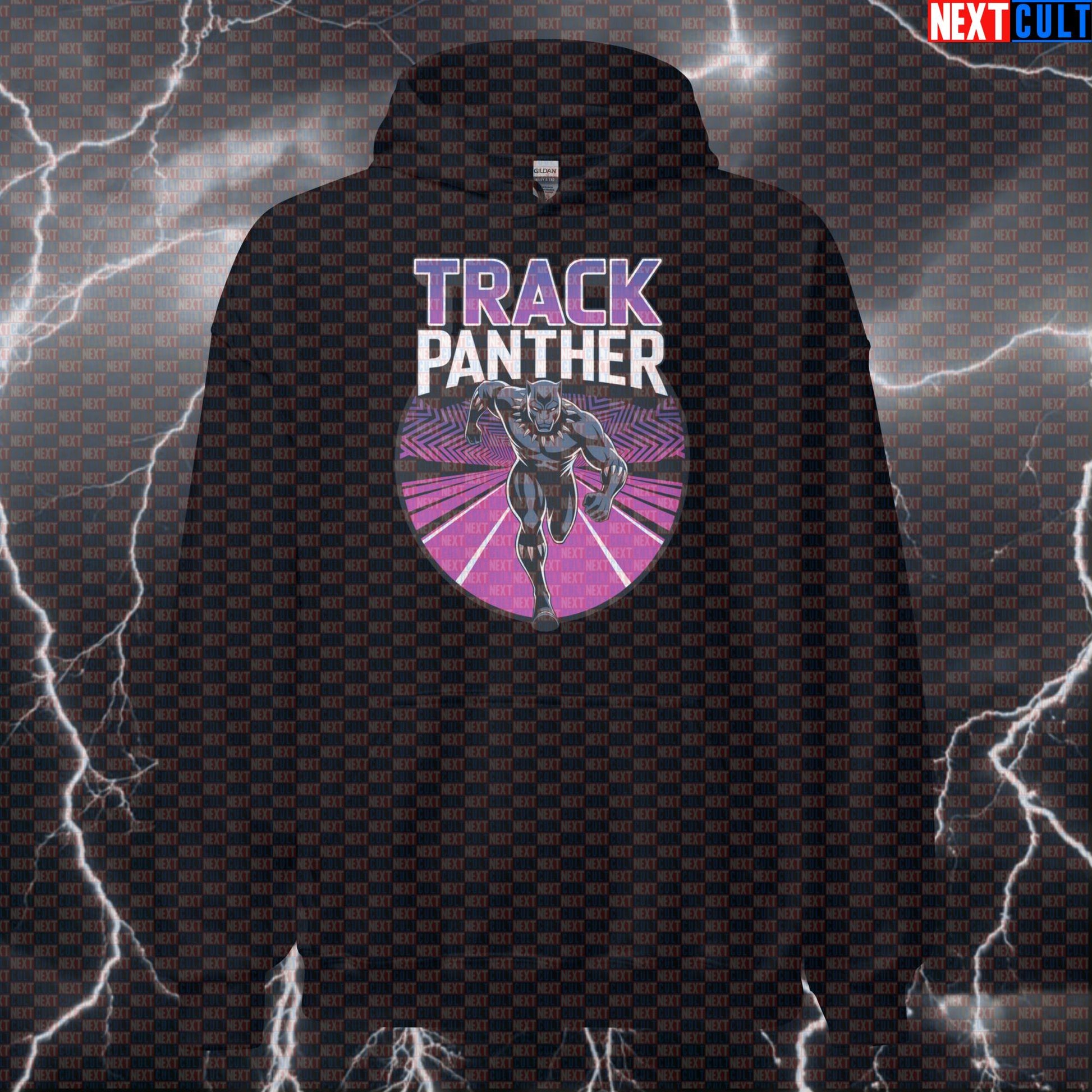 Track Panther Funny Gym Hoodie Pullover Pump Cover Hooded Sweatshirt for Running Fitness Black Panther Meme Style Avengers Black Panther Cardio Films Fitness Gym Pump Cover Superheroes Workout Next Cult Brand