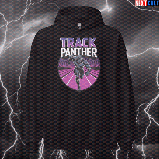 Track Panther Funny Gym Hoodie Pullover Pump Cover Hooded Sweatshirt for Running Fitness Black Panther Meme Style Avengers Black Panther Cardio Films Fitness Gym Pump Cover Superheroes Workout Next Cult Brand