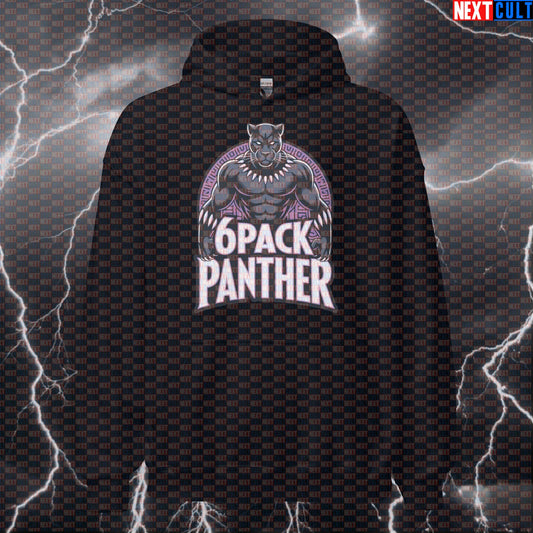 Six Pack Panther Funny Gym Hoodie Pump Cover Workout Hoodie Hooded Sweatshirt for Bodybuilding Superhero Fans Avengers Black Panther Bodybuilding Films Fitness Gym Pump Cover Superheroes Workout Next Cult Brand