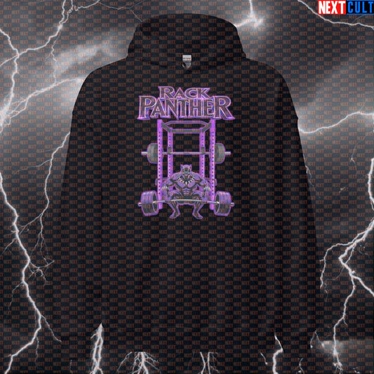 Rack Panther Black Panther Funny Gym Hoodie Workout Hoodie Squat Rack Bodybuilding Powerlifting Fitness Meme Avengers Black Panther Bodybuilding Films Fitness Gym Powerlifting Pump Cover Superheroes Workout Next Cult Brand