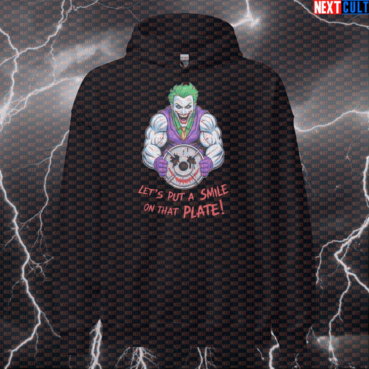 Let’s Put a Smile on That Plate Funny Gym Hoodie Joker Pump Cover Hooded Sweatshirt Workout Hoodie Hoodies Next Cult Brand
