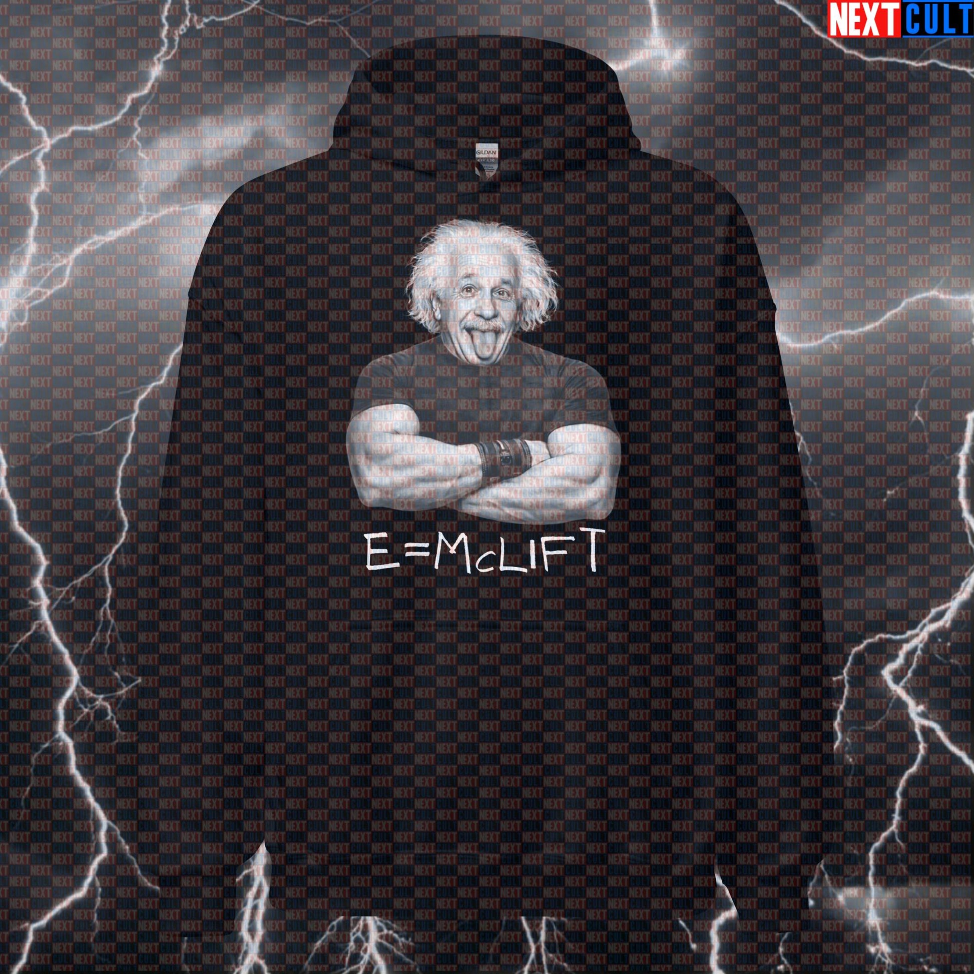 E=mclift Funny Gym Hoodie Albert Einstein Science Based Lifting Bro Science Workout Hoodie Fitness Hoodies Next Cult Brand