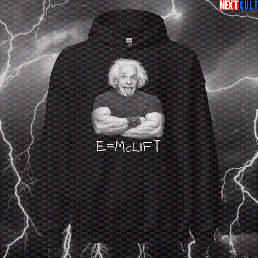 E=mclift Funny Gym Hoodie Albert Einstein Science Based Lifting Bro Science Workout Hoodie Fitness Hoodies Next Cult Brand