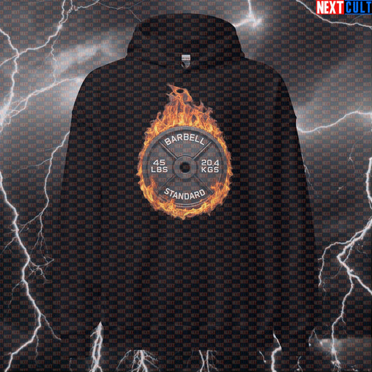 Flaming 45LB Weight Plate Funny Gym Hoodie Fire Barbell Lifting Workout Hoodie Fitness Style Hoodies Next Cult Brand