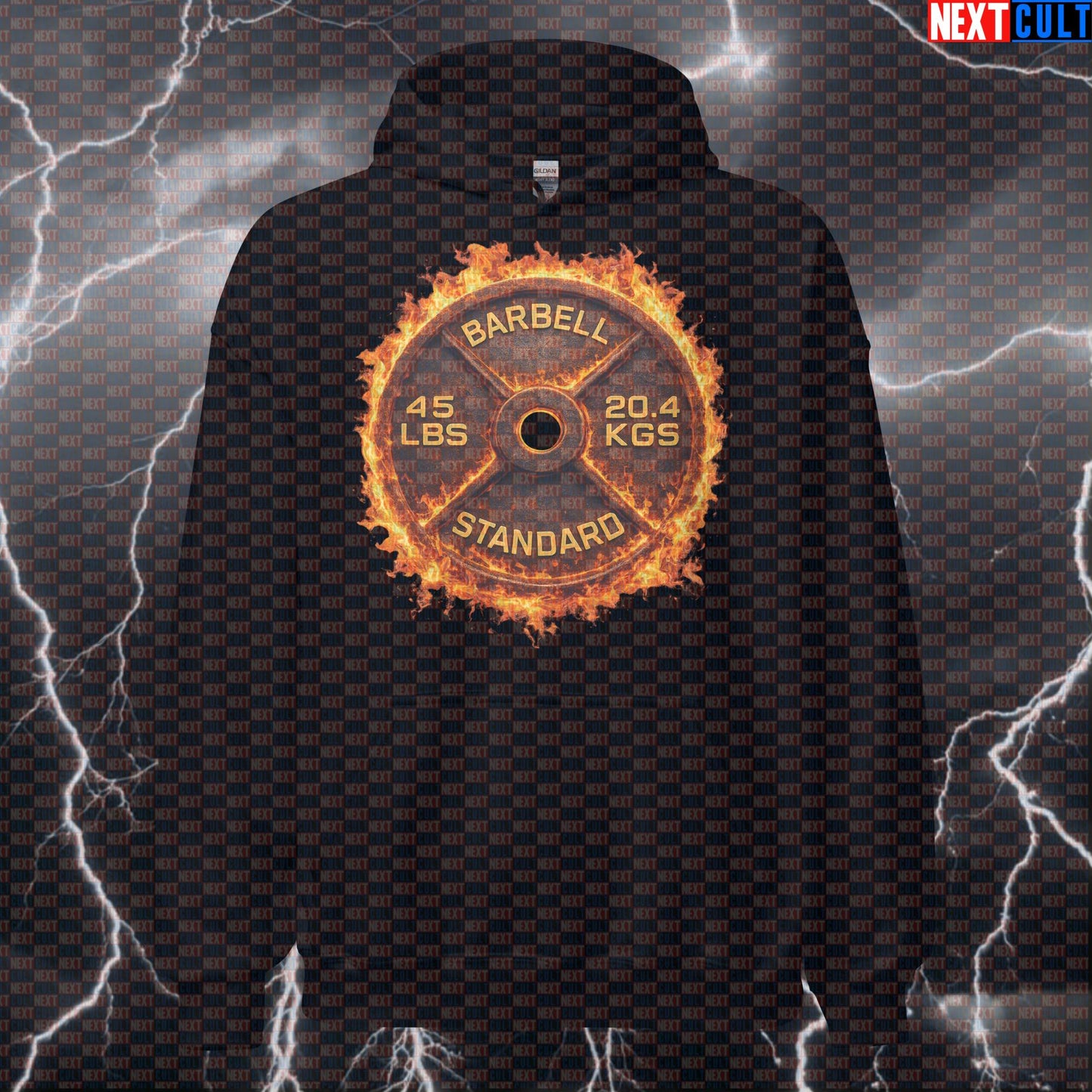 Flaming 45LB Weight Plate Funny Gym Hoodie Fire Barbell Lifting Workout Hoodie Hot Fitness Hoodies Next Cult Brand