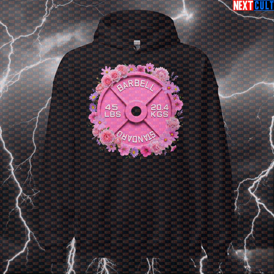Flowers & Weights Pink 45LB Plate Funny Gym Hoodie Floral Barbell Workout Hoodie Aesthetic Hoodies Next Cult Brand