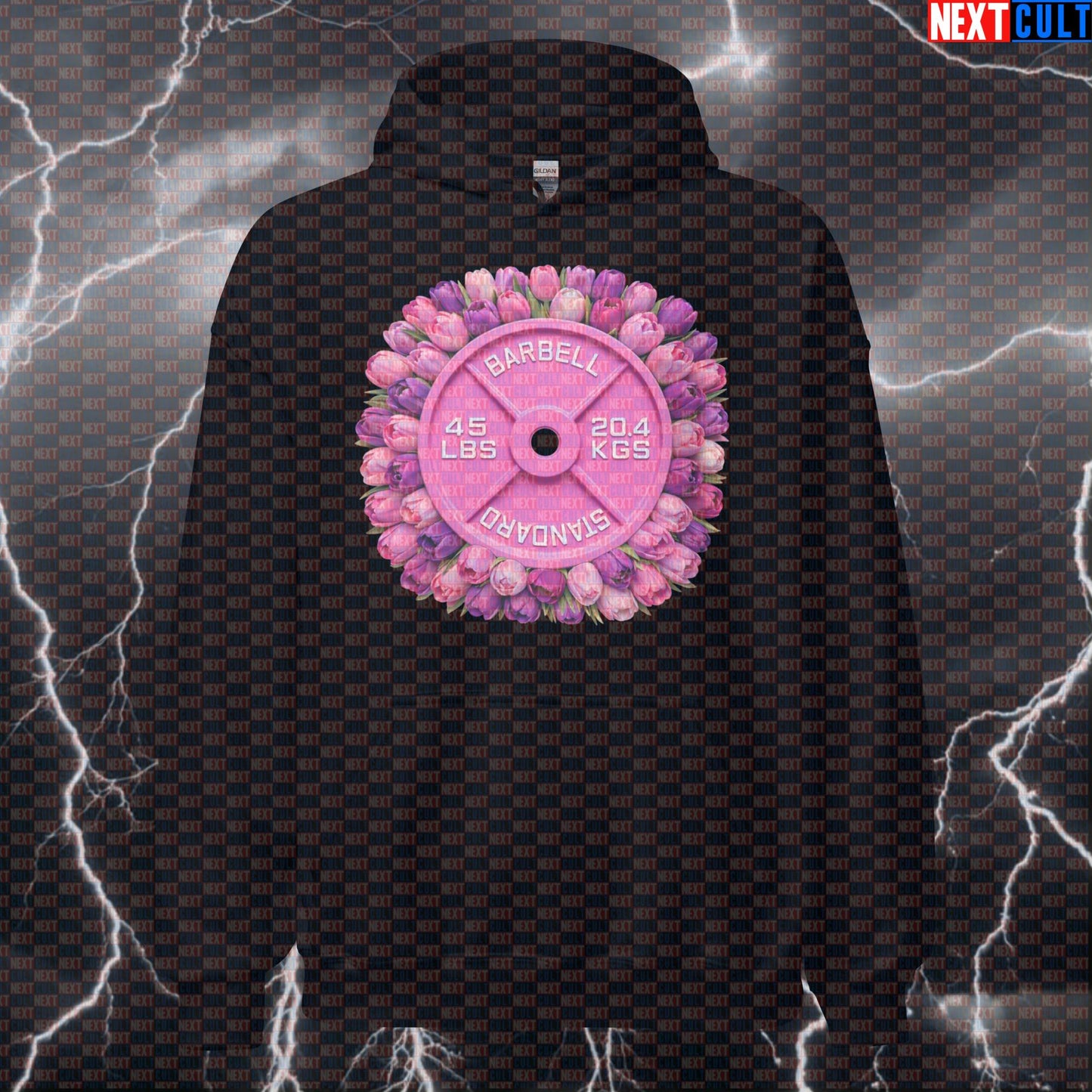 Tulips & Weights Pink 45LB Plate Funny Gym Hoodie Floral Fitness Barbell Workout Hoodie Spring Hoodies Next Cult Brand