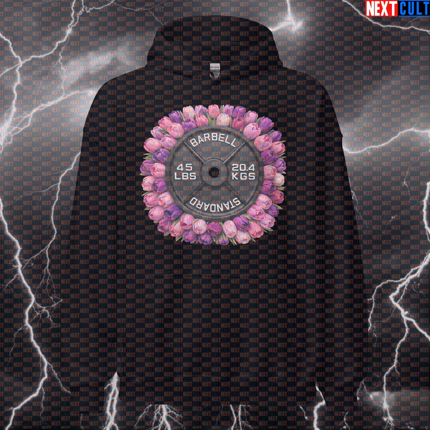 Tulips & Weights 45LB Plate Funny Gym Hoodie Floral Barbell Workout Hoodie Spring Fitness Style Hoodies Next Cult Brand