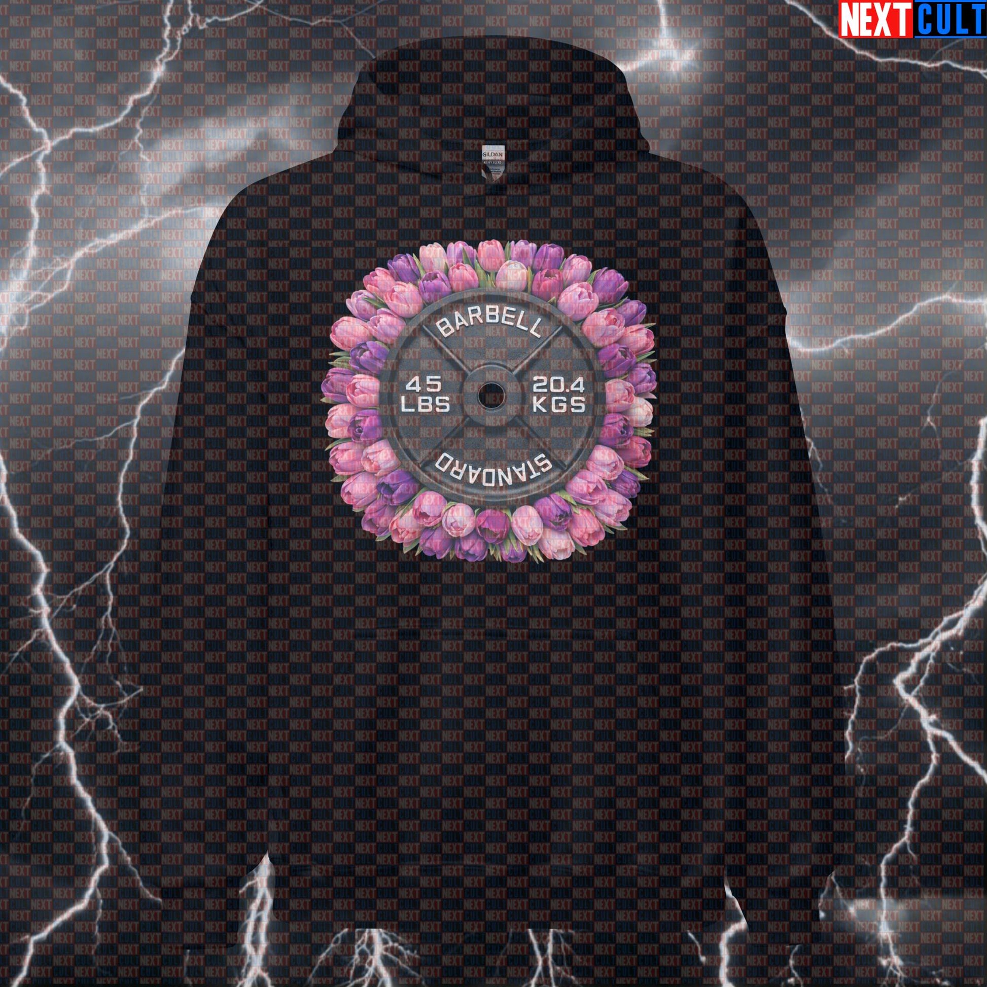 Tulips & Weights 45LB Plate Funny Gym Hoodie Floral Barbell Workout Hoodie Spring Fitness Style Hoodies Next Cult Brand